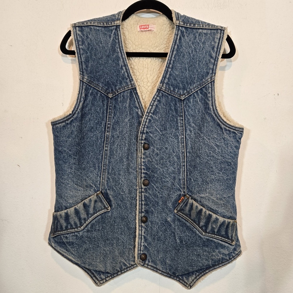 Levis Vintage  Orange Tag Sheep's Lined Medium Wash Denim Vest Size Medium